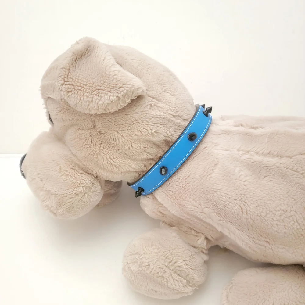 Studded Dog collar Blue Studded faux leather